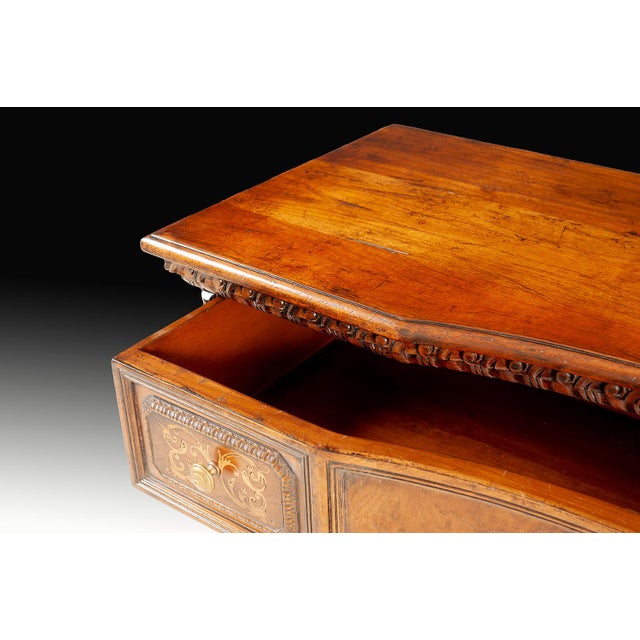 Italian Walnut Marquetry Serpentine Chest of Drawers For Sale - Image 4 of 4