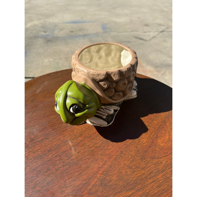 Shabby Chic 70s Ceramic Hand Painted Turtle Indoor Planter For Sale - Image 3 of 7
