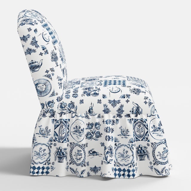 Not Yet Made - Made To Order Ashburn Ruffle Slipper Chair in Delft Print For Sale - Image 5 of 7