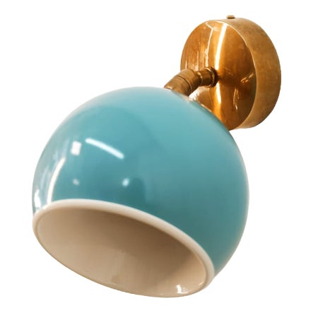 Adjustable Sconce with Blue Metal Dome For Sale