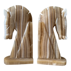 Vintage Mid-Century Marble Horse Head Bookends- A Pair