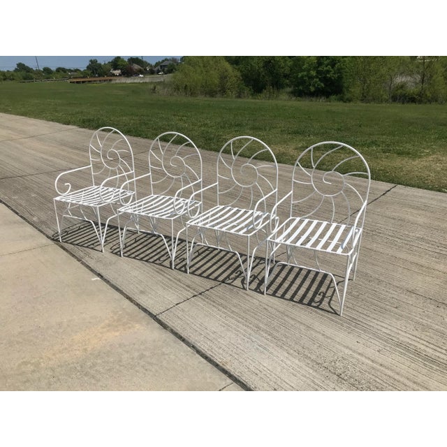American Art Nouveau Nautilus Shell Back Wrought Iron Arm Chairs For Sale - Image 3 of 9