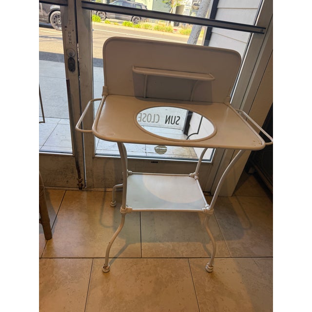 Cast Iron Wash Stand with back splash, 2 shelves and handles for hand towels, painted white see pictures, last picture...
