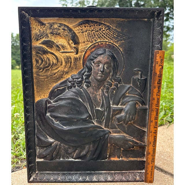 St. John the Evangelist Gilded Cast Iron Bas Relief Plaque After Domenichino For Sale - Image 11 of 13