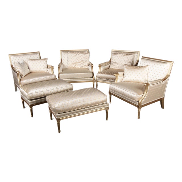 Louis XVI Style Seating Group by Pierre Counot Blandin, France, 1980, Set of 6 For Sale
