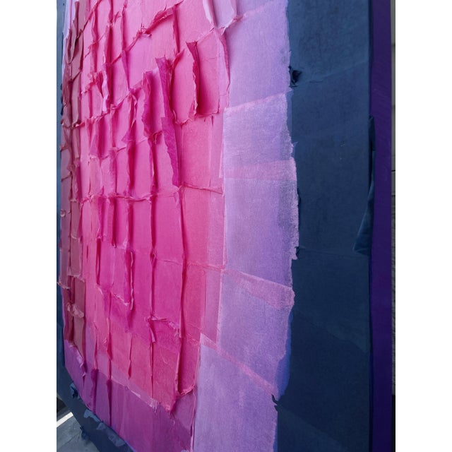 Early 21st Century Bold Magenta and Navy Large Textured Wall Art For Sale - Image 5 of 7