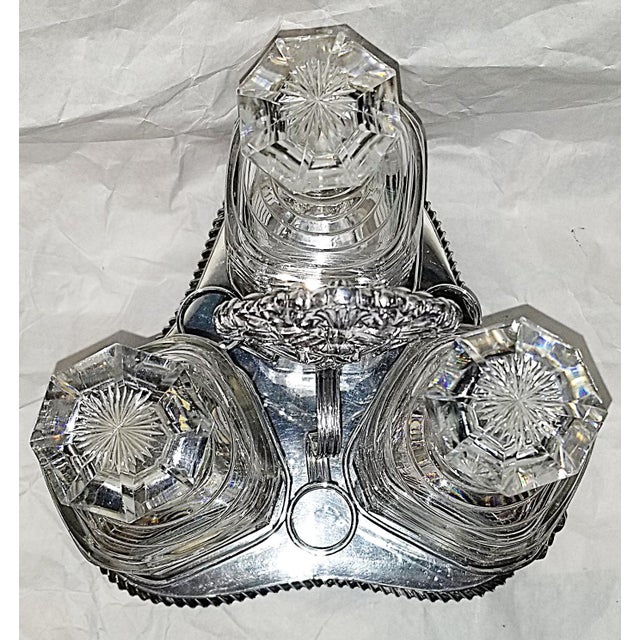 1900s Georgian Cut Crystal Decanter Triple Set Tantalus - 4 pcs For Sale - Image 12 of 12