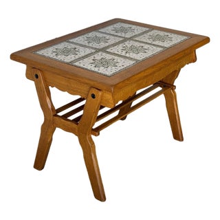 Oak Tiled Top Coffee Table With Lower Slatted Shelf Vintage Mid-Century Modern 1970s For Sale