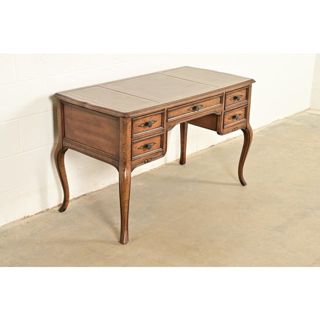 Sligh Furniture French Provincial Louis XV Carved Fruitwood Leather Top Bureau Plat Desk, Circa 1960s For Sale - Image 12 of 12