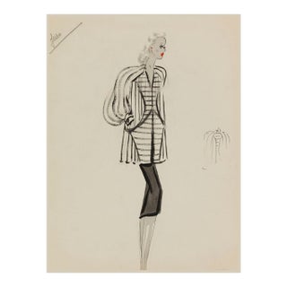 Vintage French Fashion Art Print – Black and White Fashion Illustration, 30" X 40" For Sale