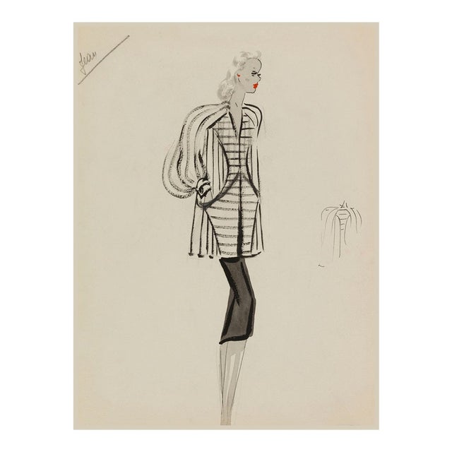 Vintage French Fashion Art Print – Black and White Fashion Illustration, 30" X 40" For Sale