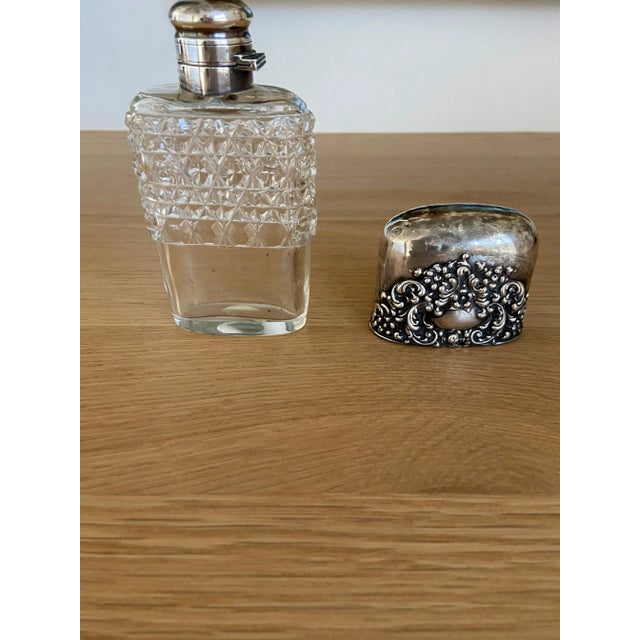 Unger Brothers Victorian Sterling Silver and Cut Glass Flask With Reposse' Cup, C. 1900 For Sale - Image 4 of 6