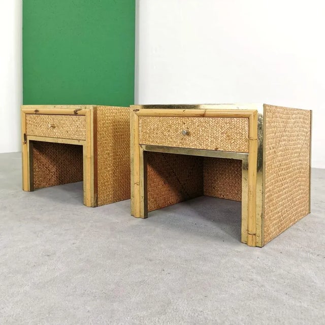 Mid-Century Modern Vintage Bedside Tables in Brass Bamboo and Rattan in Southern Nurseries, 1970s, Set of 2 For Sale - Image 3 of 11