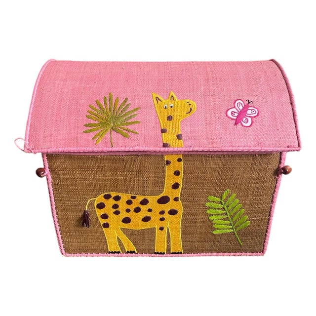 Whimsical Handcrafted Raffia Giraffe Toy Box For Sale