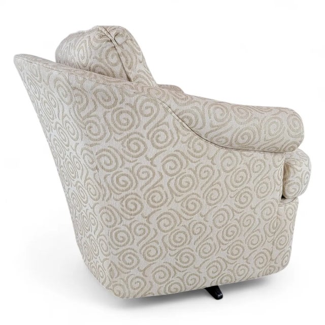 Postmodern Vintage Modern Upholstered Scroll Arm Swivel Lounge Chair by Sam Moore For Sale - Image 3 of 8