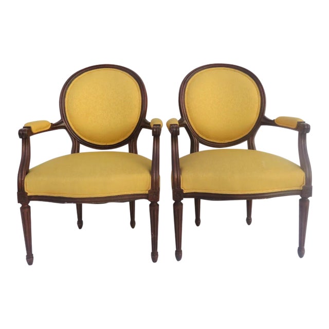 Louis XVI Style Upholstered Armchairs - A Pair For Sale