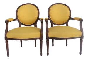 Louis XVI Style Upholstered Armchairs - A Pair