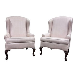 Vintage Charles Custom Furniture High Back Wingback Chairs - Pair For Sale