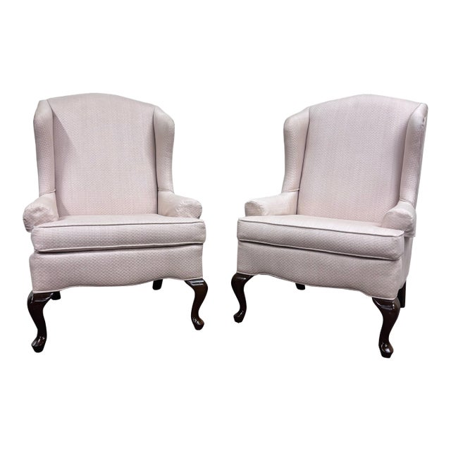 Vintage Charles Custom Furniture High Back Wingback Chairs - Pair For Sale