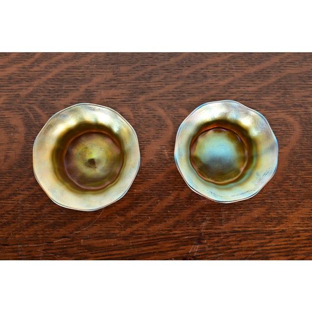Tiffany Studios Louis Comfort Tiffany Favrile Iridescent Art Glass Salt Cellars, Pair For Sale - Image 4 of 9
