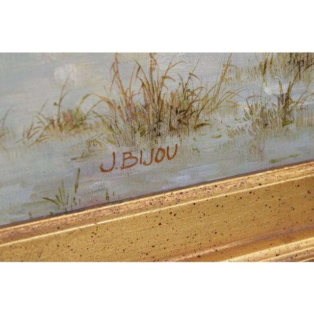 Paint J. Bijou Artist Signed Lake Oil Painting on Canvas For Sale - Image 7 of 16