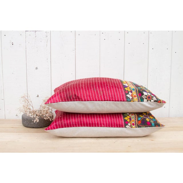 Set of Two Antique Mashru Tribal Lumbar Pillows For Sale In Los Angeles - Image 6 of 10