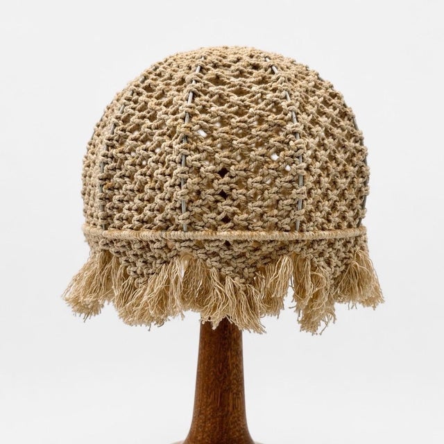 Bohemian Table Lamp in Turned Wood and Macrame, 1970 For Sale - Image 6 of 8