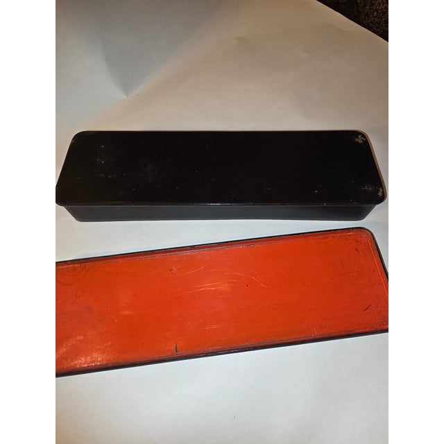 Great looking paper mache storage box with red interior.