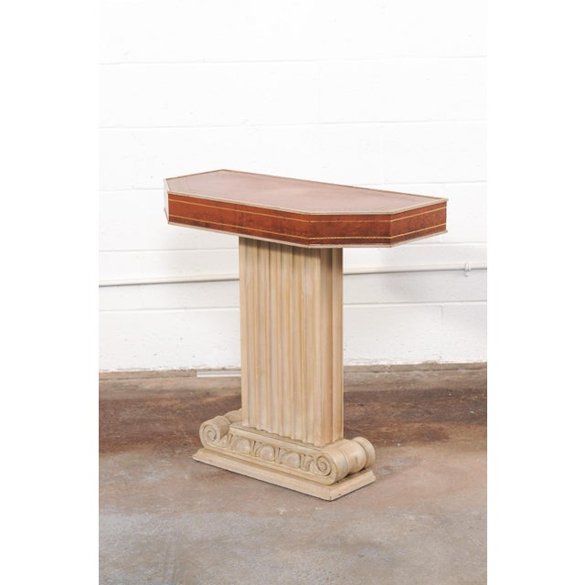 Mid 20th Century French Leather-Top Pedestal Console Table For Sale - Image 9 of 12