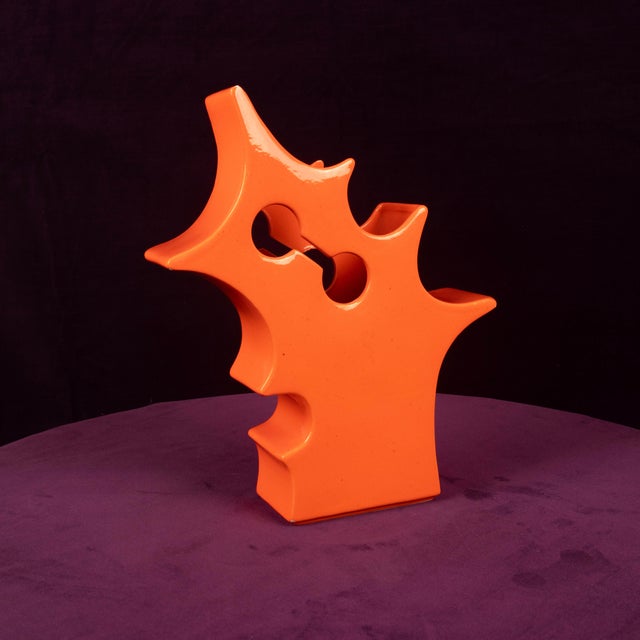 Abstract Orange Ceramic Sculptural Vase, 1980 For Sale - Image 13 of 18