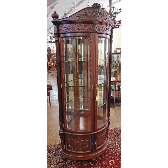 Victorian 19th Century Victorian RJ Horner Carved Mahogany Beveled Glass Corner Cabinet For Sale - Image 3 of 15