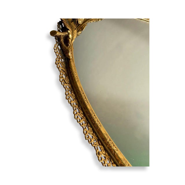 Vintage French Oval Mirrored Vanity Tray With Gilt Floral Filigree, Circa 1950s For Sale In Philadelphia - Image 6 of 10