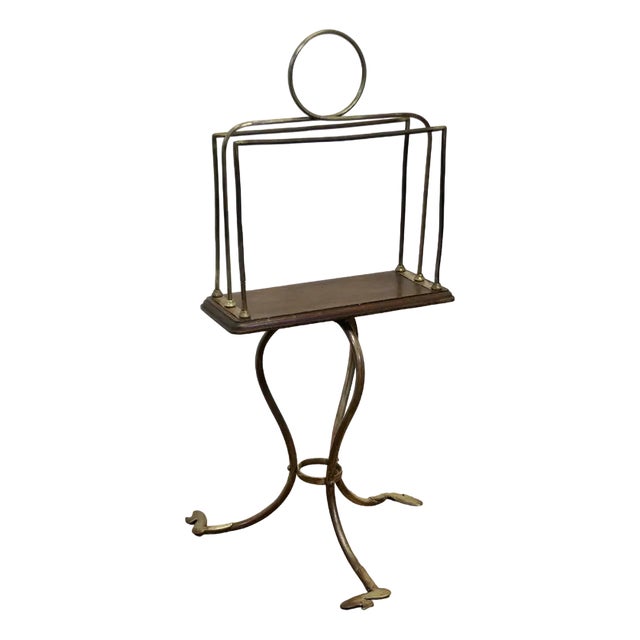 Victorian Golden Oak and Brass Revolving Magazine Rack For Sale