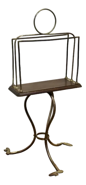 Victorian Golden Oak and Brass Revolving Magazine Rack