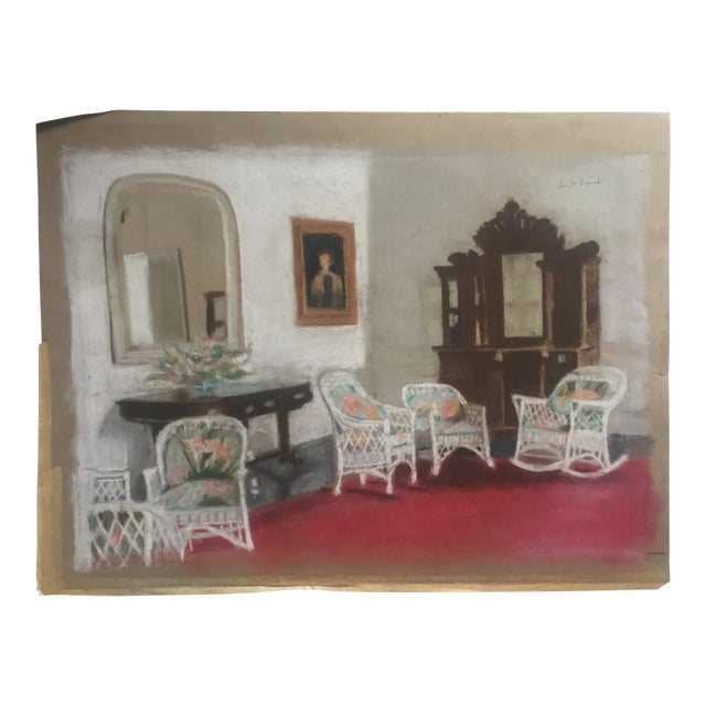 Vintage Original Impressionist Pastel Interior For Sale