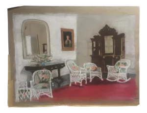 Vintage Original Impressionist Pastel Interior