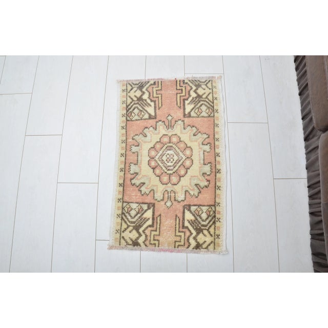 1960s Handmade Faded Wool Bohemian Small Rug For Sale In Phoenix - Image 6 of 6