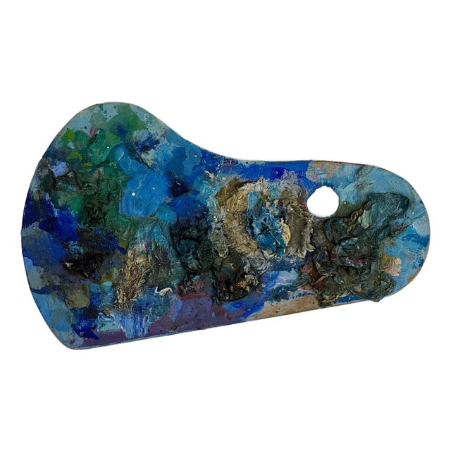 Vintage Artist's Small Curved Painting Palette With Remnant Heavy on Blue Paint For Sale
