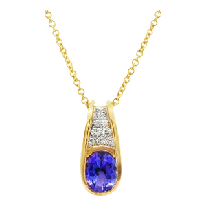 1.83 Carat Tanzanite Diamond Platinum & 18k Gold Pendant