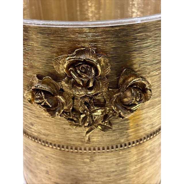 French Country Vintage Style Built Hollywood Regency Boudoir Gold Floral Poobelle For Sale - Image 3 of 8