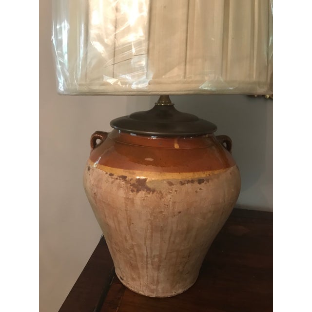 Italian Italian Olive Jar Lamp With Shade For Sale - Image 3 of 6