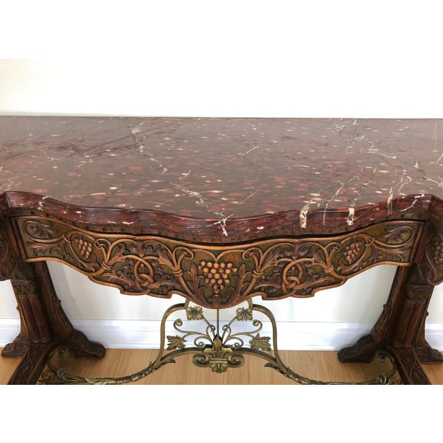 19th Century 19th Century Carved and Gilt Iron, Red Marble Top Console Table For Sale - Image 4 of 11