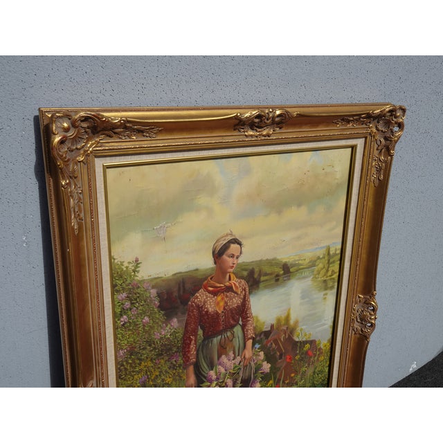 Antique French Gold Oil Painting Picture Women in Field of Flowers Ridgeway Knight For Sale In Los Angeles - Image 6 of 12
