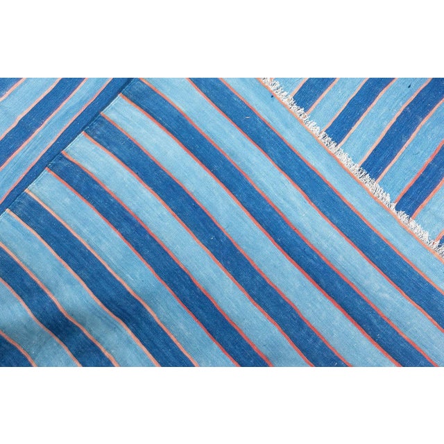 Textile Doris Leslie Blau Vintage Indian Dhurrie Striped Blue Rug For Sale - Image 7 of 7