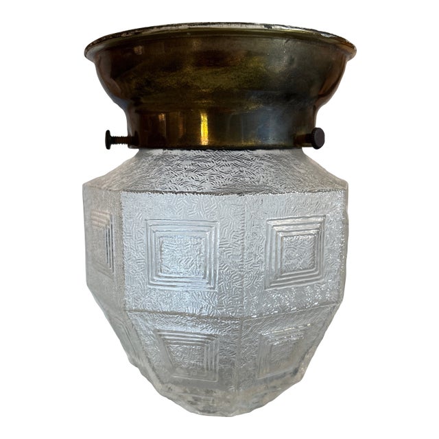 1940s Art Deco Brass & Frosted Glass Ceiling Lamp For Sale