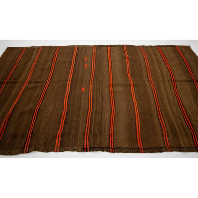 Contemporary 1960s Vintage Brown & Orange Striped Kilim Rug- 5′2″ × 9′10″ For Sale - Image 3 of 7
