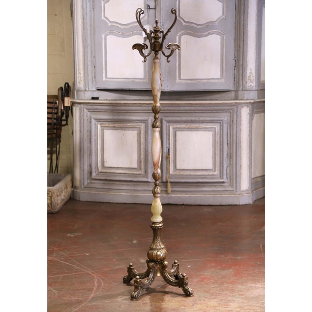 Early 20th Century French Carved Onyx & Brass Swivel Dolphin Standing Hall Tree For Sale In Dallas - Image 6 of 8
