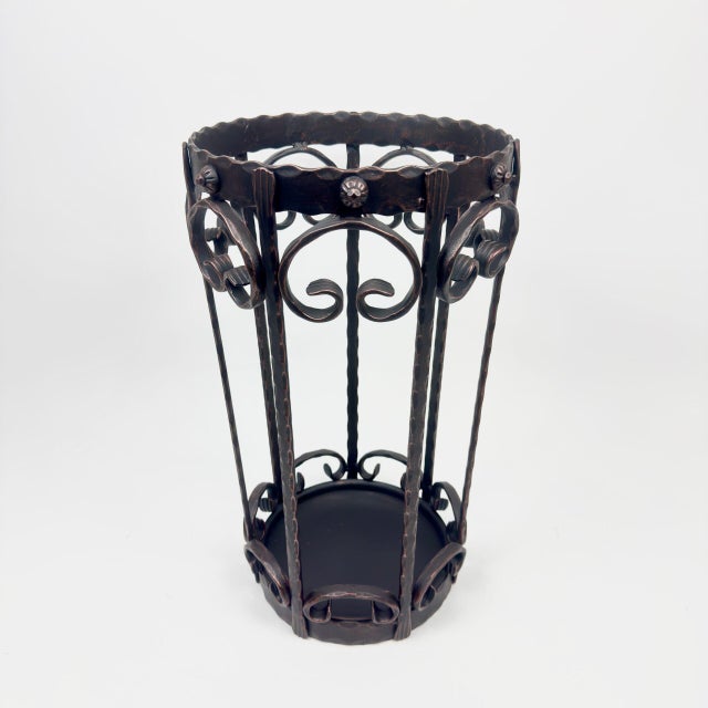 Hand Forged Iron Umbrella Stand (50cm) Antique Copper Scrollwork Design For Sale - Image 9 of 9