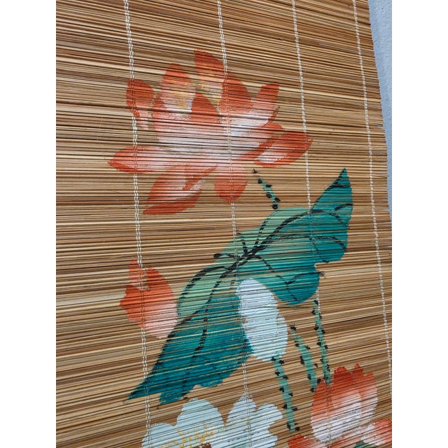 Mid 20th Century Mid 20th Century Hand-Painted Bamboo Slat Wall Scroll Mandarin Ducks & Lotus Flowers For Sale - Image 5 of 12