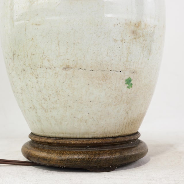 Famille Rose Antique Porcelain Vase Lamp With Bird and Floral Motif on Wood Base For Sale - Image 14 of 16